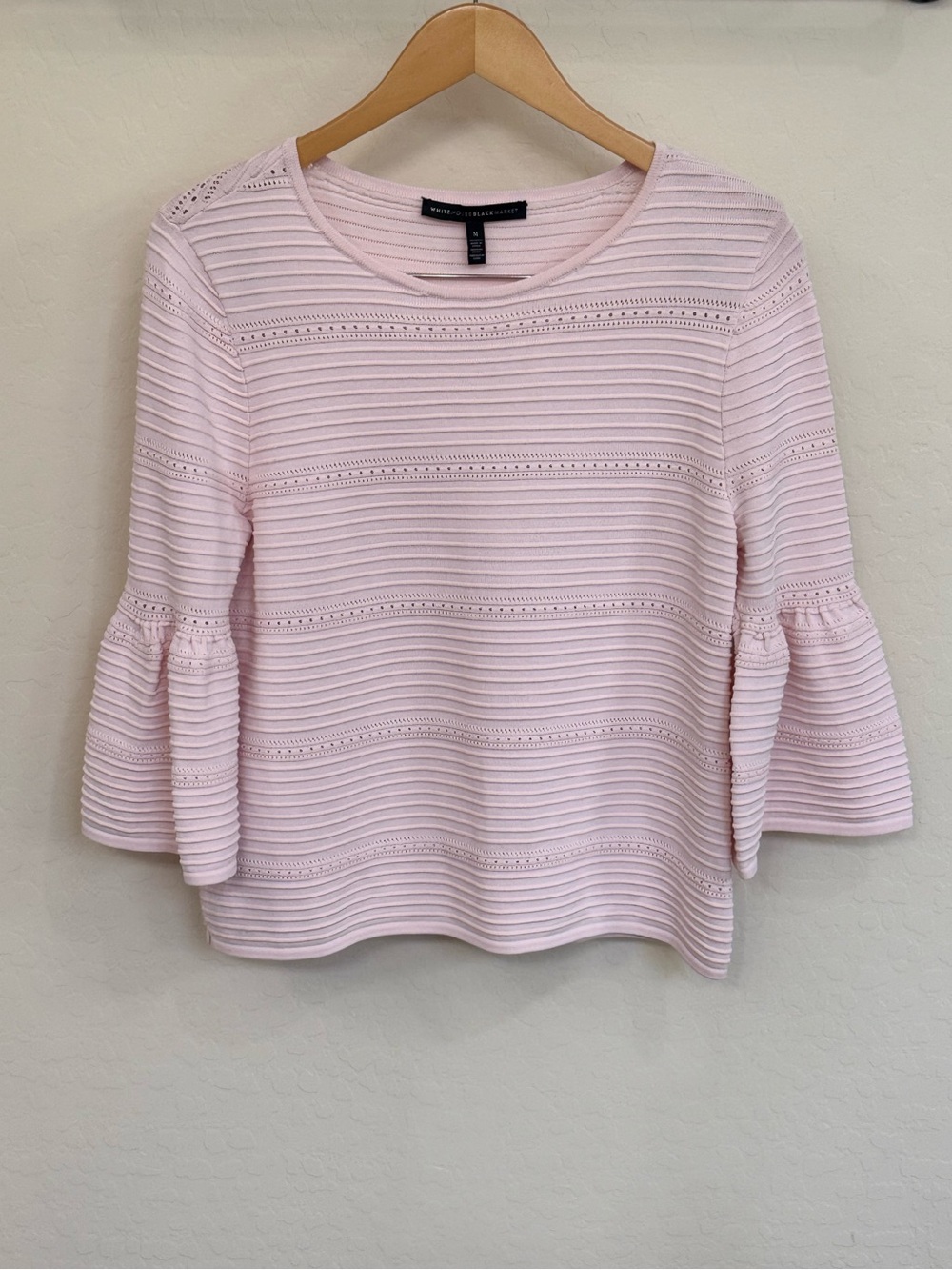 White House Black Market Pink Bell Sleeve Pointelle Sweater M